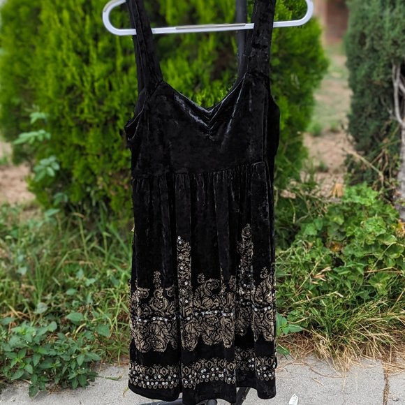 Free People Black Velvet Underground Sequin Dress VGUC sz Lg - Picture 2 of 6